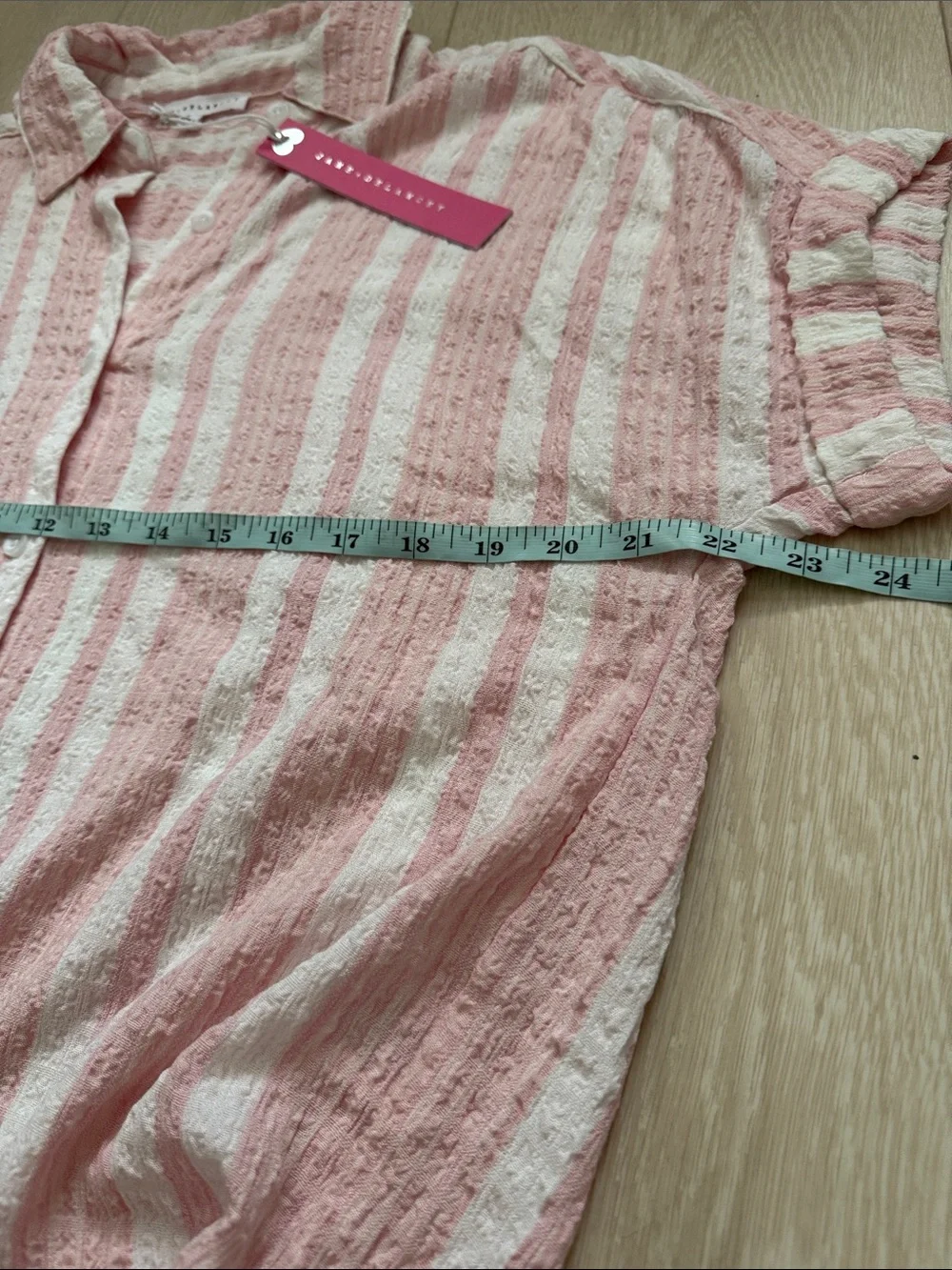Jane and Delancey Pink and White Striped Short-Sleeve Button-Up Blouse